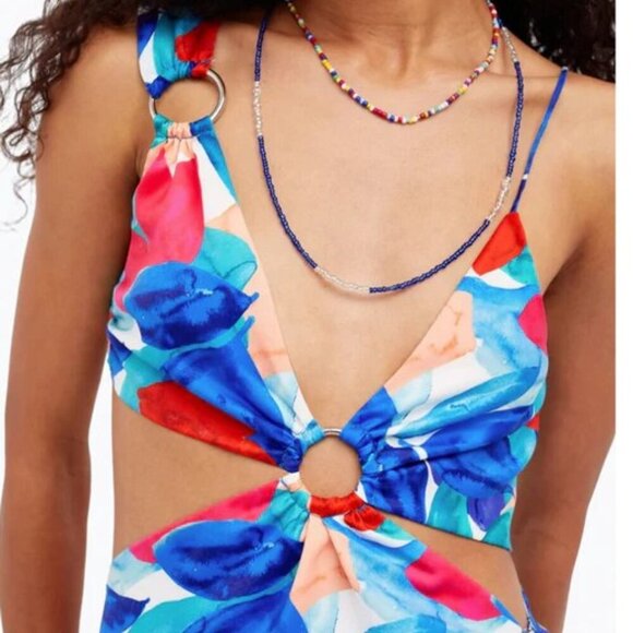 Blue For Love & Lemons Lorenza Open Back Satin Mini Dress NWT Sz Large - Picture 6 of 8